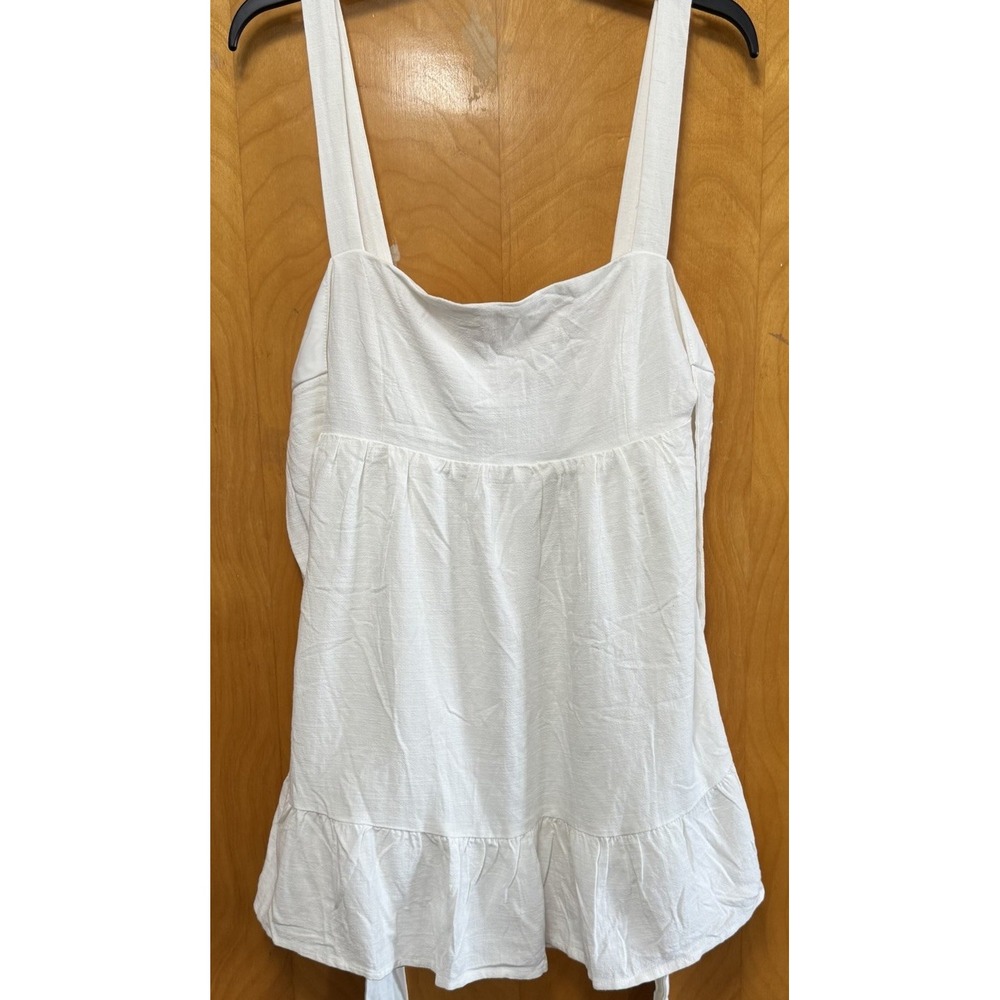 Lulus Womens Perfection Tiered Tie Back Linen Blend Skater Dress White Sz L